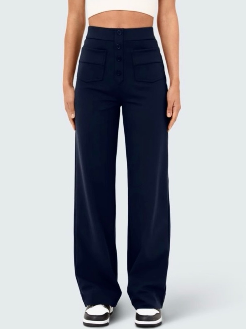 HALARA Pants NEW Casual Pull On Button Detail Patch Pockets Black Size Large